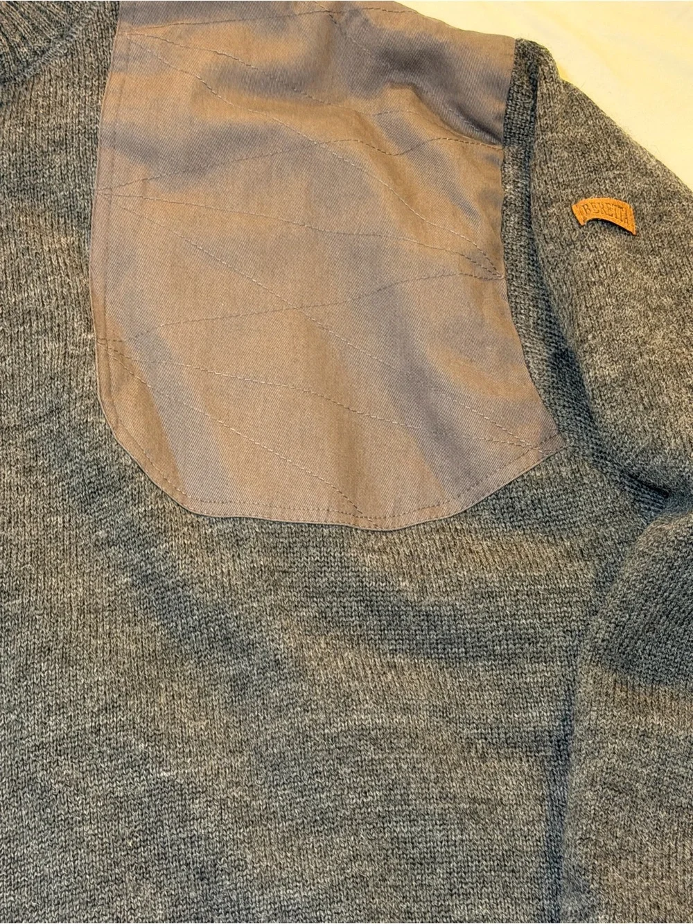Beretta Men’s 2XL 100% Wool Full-Zip Sweater – Gray with Canvas Shoulder Panels